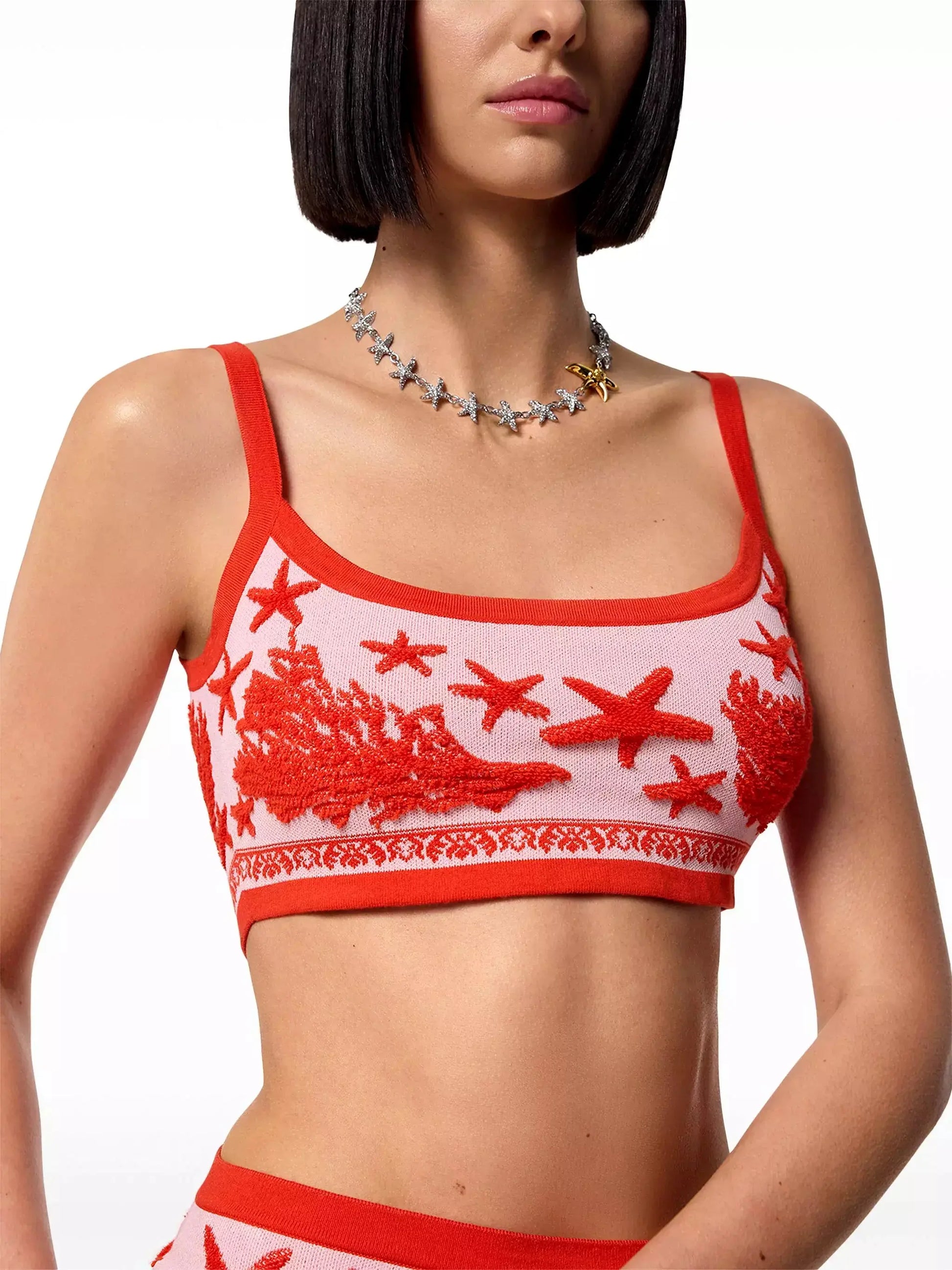 Red Barocco Sea Knit Crop Top - Tops