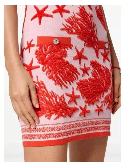 Red Barocco Sea Knitted Midi Dress - Dresses