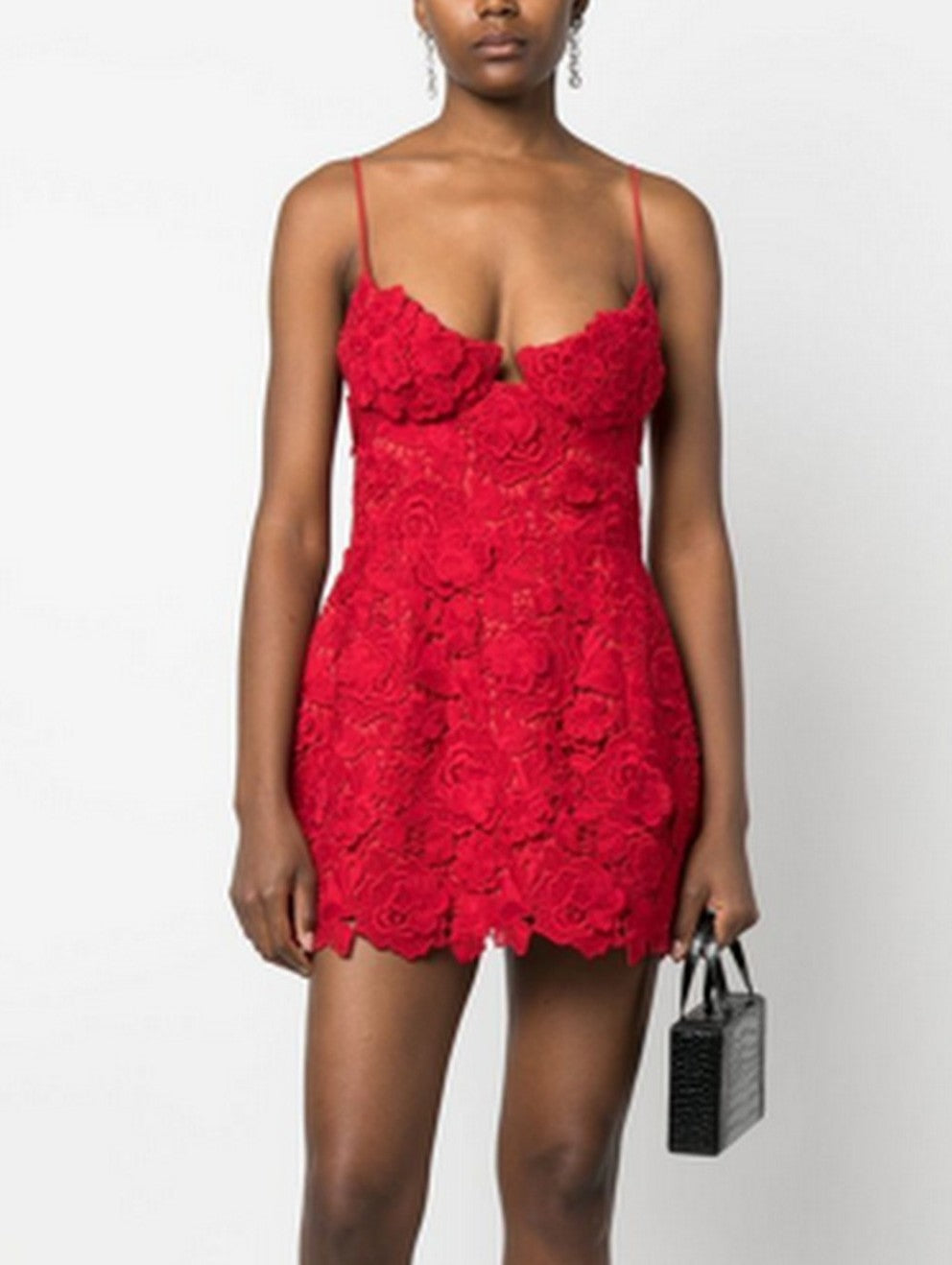 Red Floral Macrame Mini Dress - Dresses