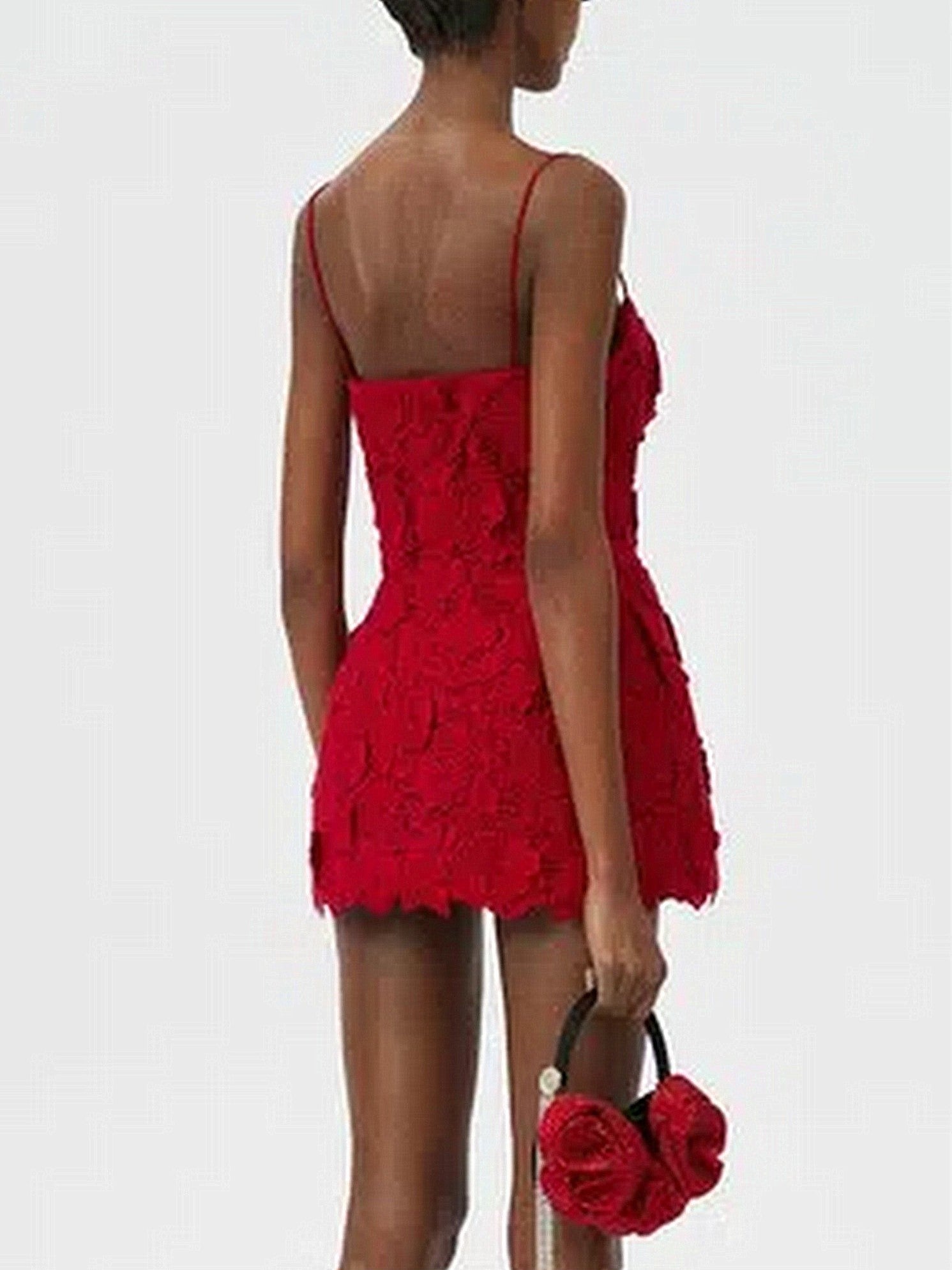 Red Floral Macrame Mini Dress - Dresses