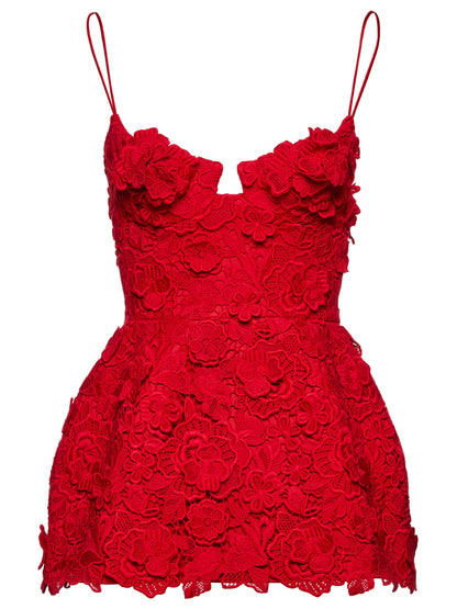 Red Floral Macrame Mini Dress - Dresses