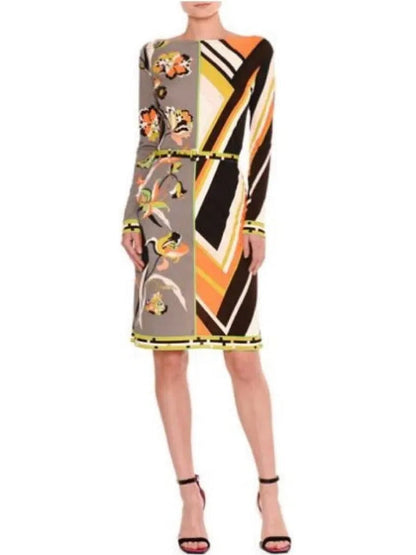 Retro Abstract Floral Print Dress - Dresses