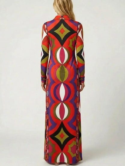 Retro Multicolor Jersey Silk Maxi Dress - Dresses