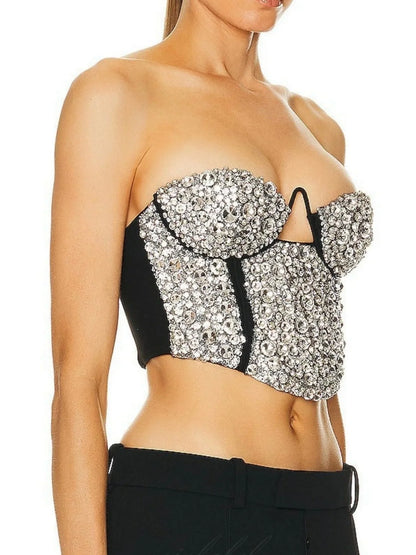Rhinestone-Embellished Bustier Top and Skirt set - Suits & Sets
