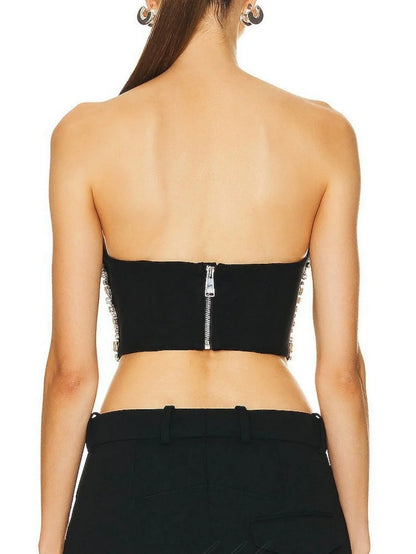 Rhinestone-Embellished Bustier Top and Skirt set - Suits & Sets