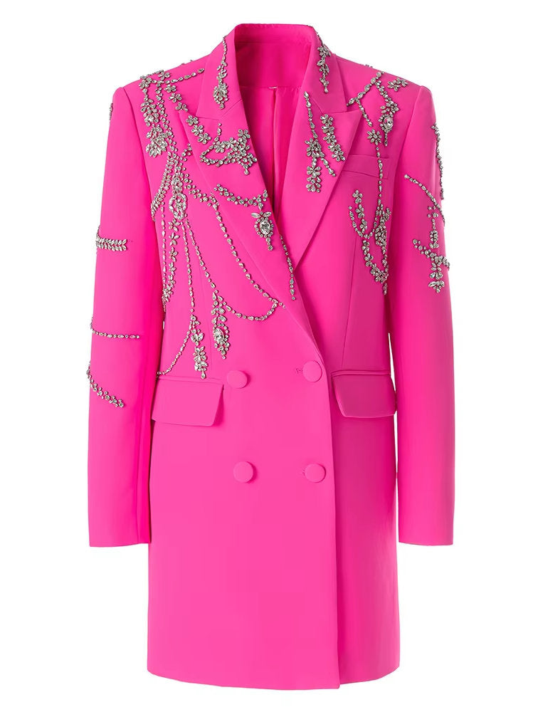 Rhinestone-Embellished Hot Pink Blazer-Dress - Jackets