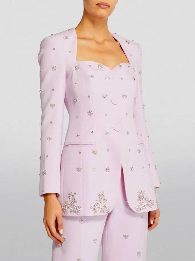 Rhinestone-Embellished Sweetheart-Neckline Blazer - Jackets