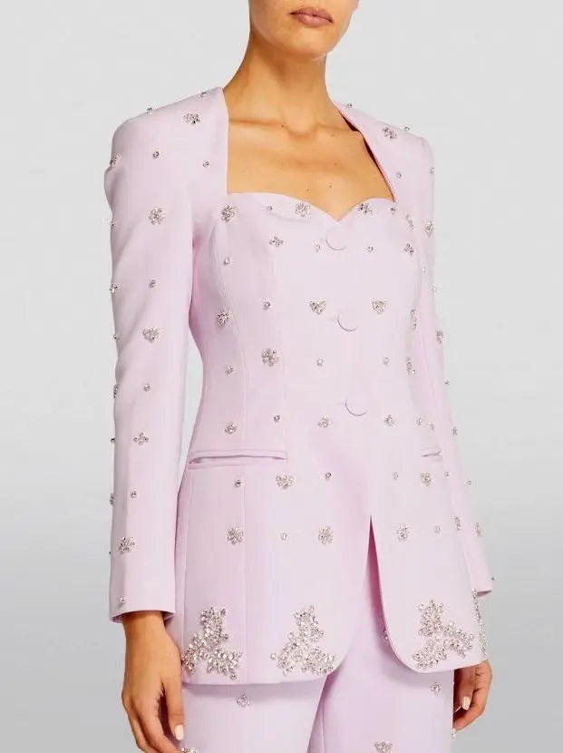 Rhinestone-Embellished Sweetheart-Neckline Blazer - Jackets