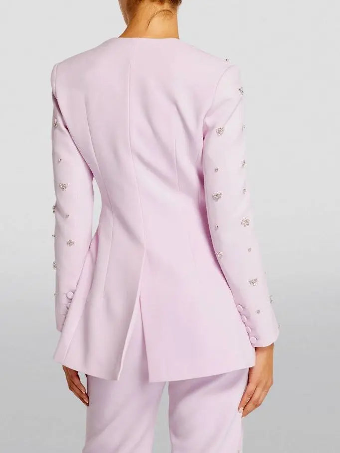 Rhinestone-Embellished Sweetheart-Neckline Blazer - Jackets