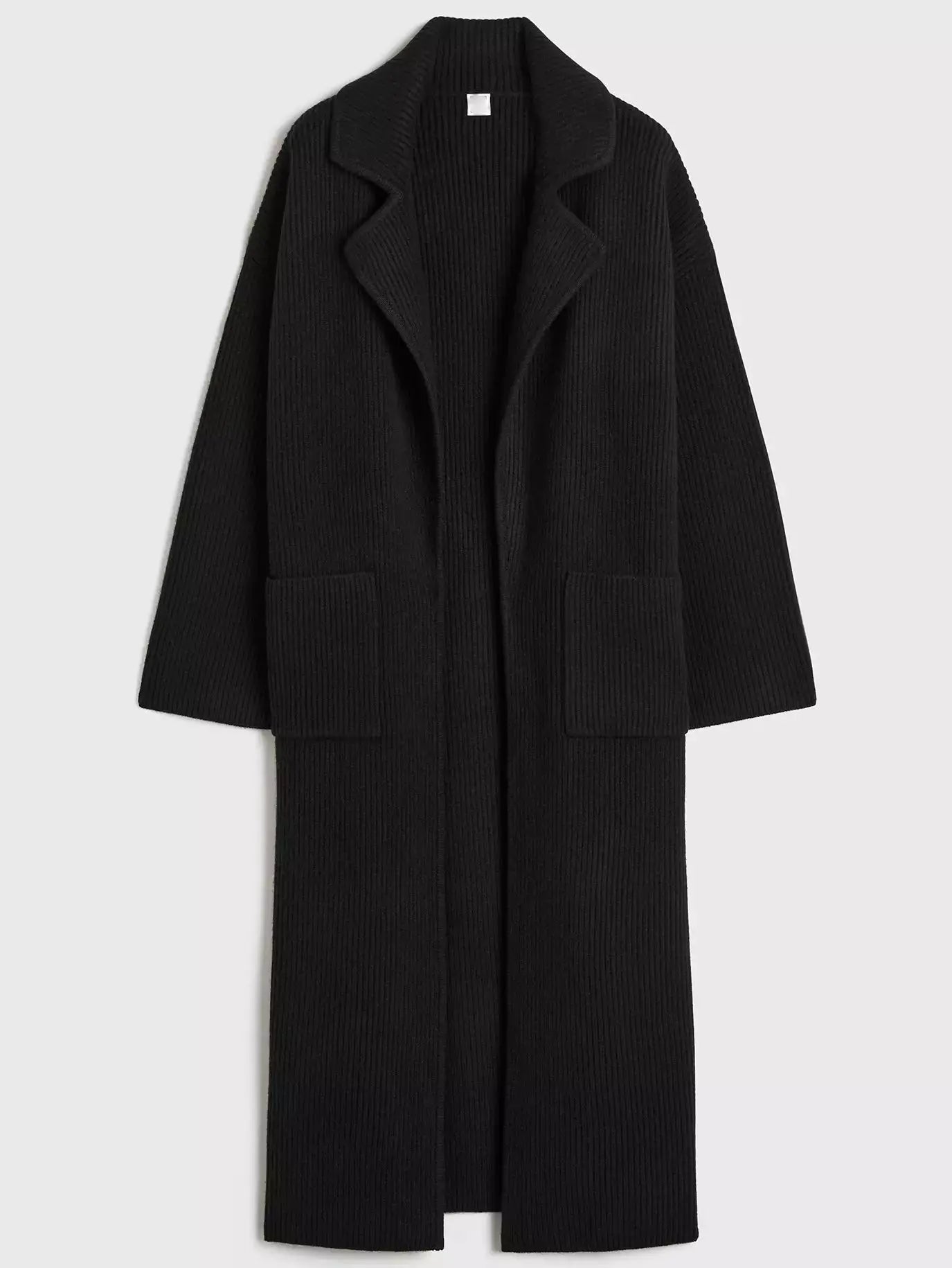 Rib Knit Long Oversize Cardigan Coat in Black - Coats