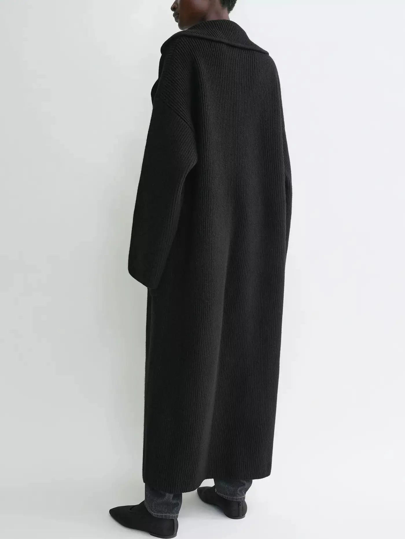 Rib Knit Long Oversize Cardigan Coat in Black - Coats