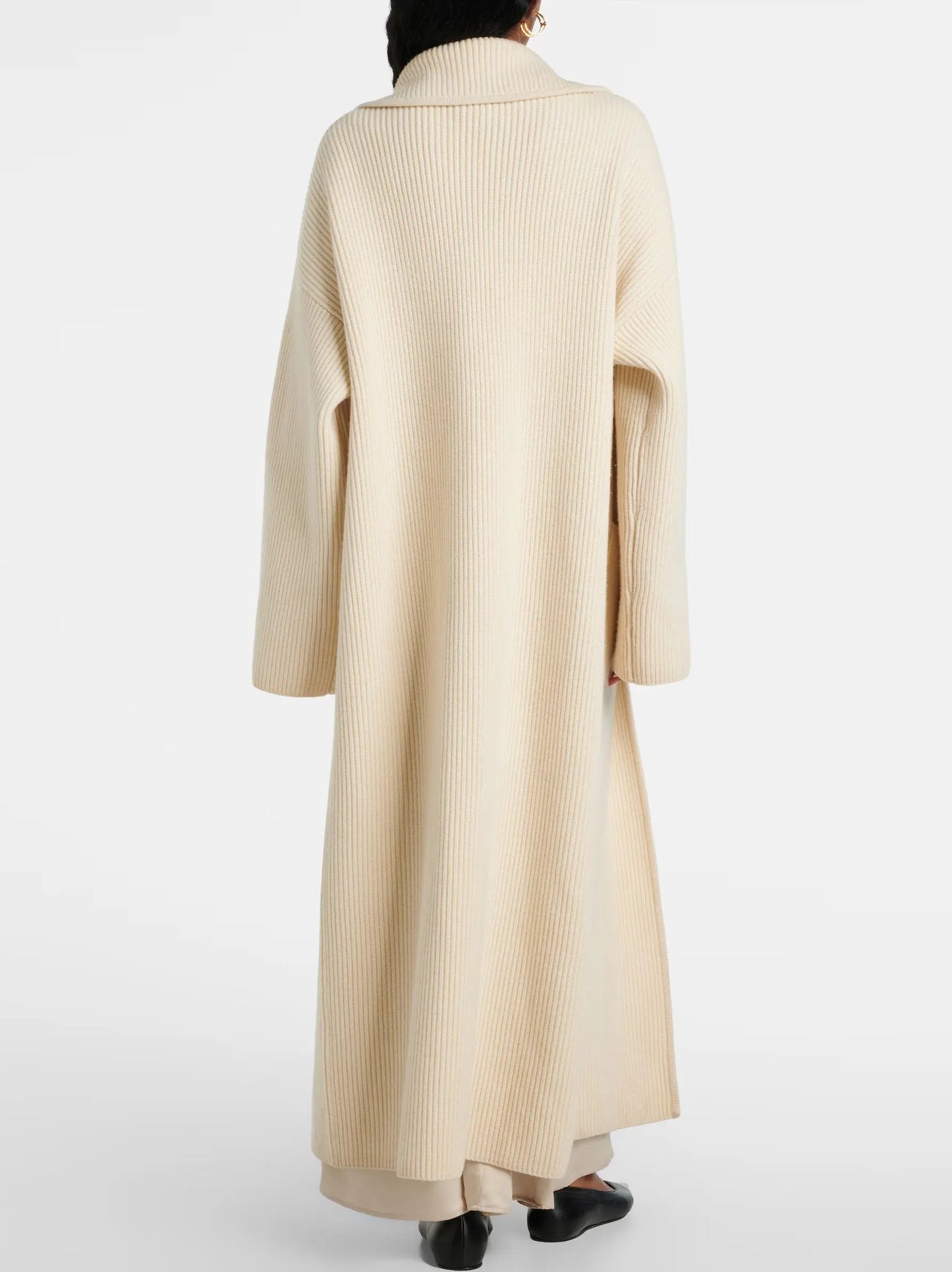 Rib Knit Long Oversize Cardigan Coat in Cream - Coats