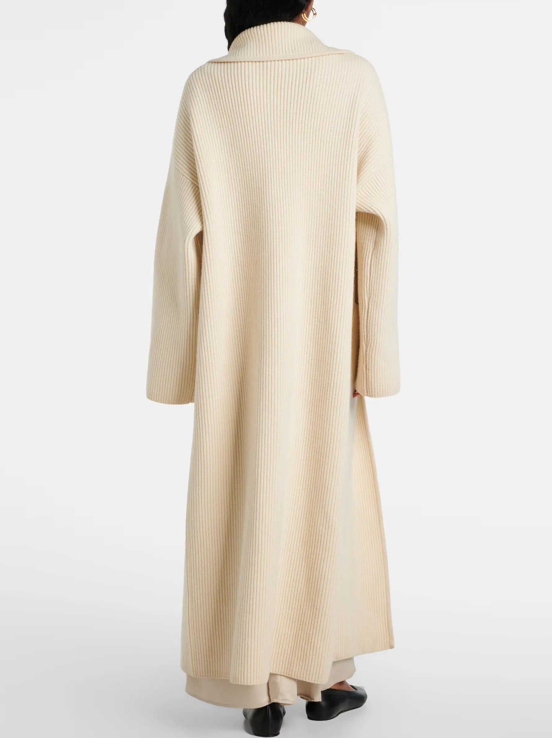 Rib Knit Long Oversize Cardigan Coat in Cream - Coats