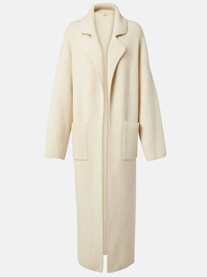 Rib Knit Long Oversize Cardigan Coat in Cream - Coats