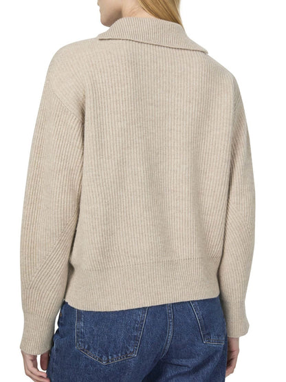 Beige Ribbed Eyelet Lace-Up Knit Sweater displayed on a neutral background