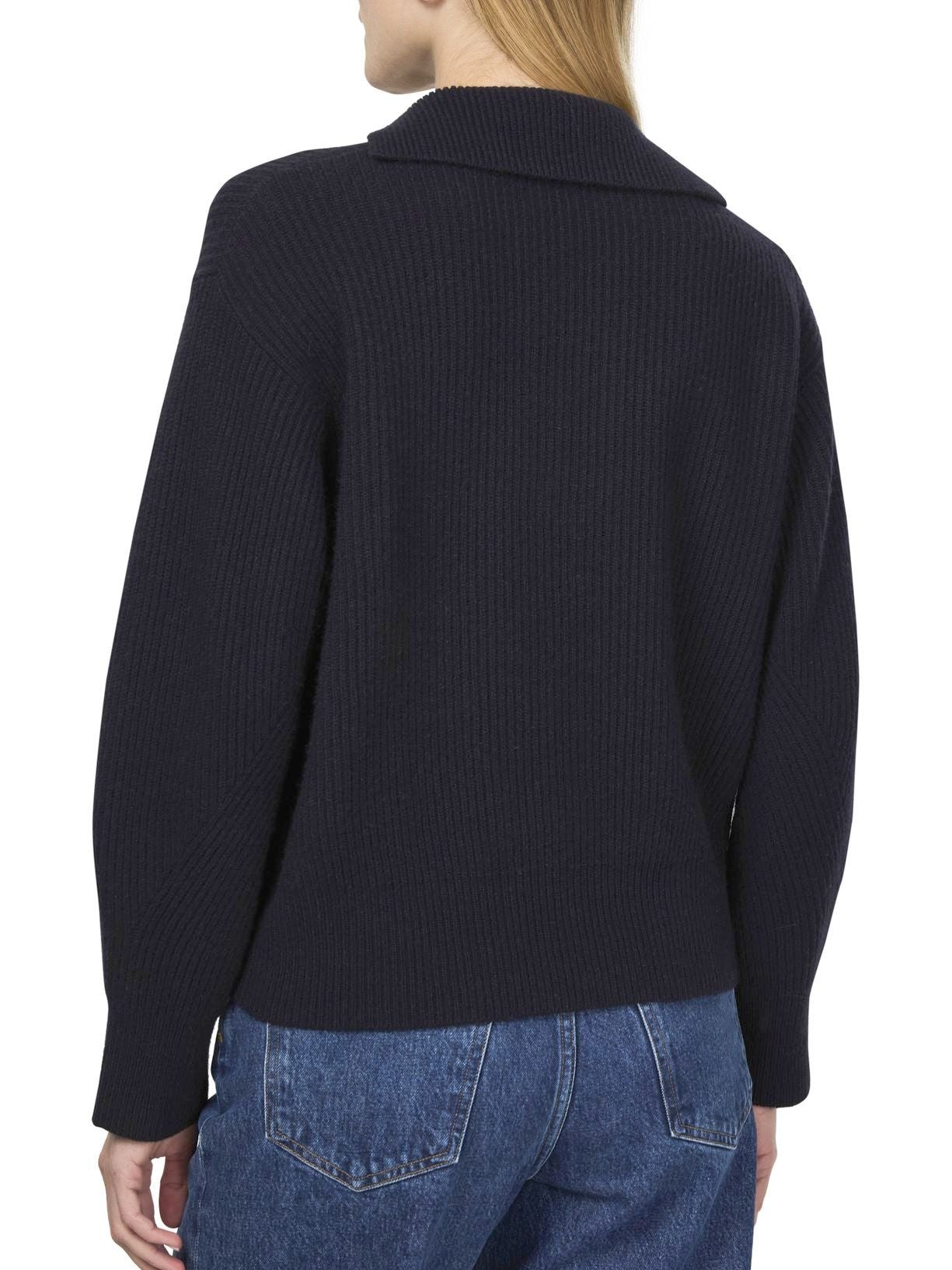 Black ribbed eyelet lace-up knit sweater featured in Navy design