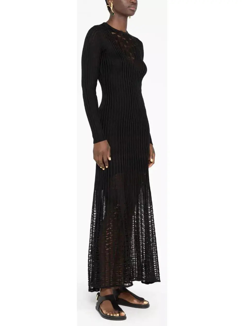 Ribbed-Knit Maxi Dress Black