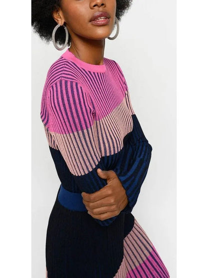 Ribbed Knit Multi Colored Sweater and Skirt Set - Suits & Sets