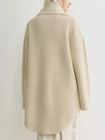 Ribbed Knit Oversized Sweater with Scarf in Ivory - Sweaters & Knitwear