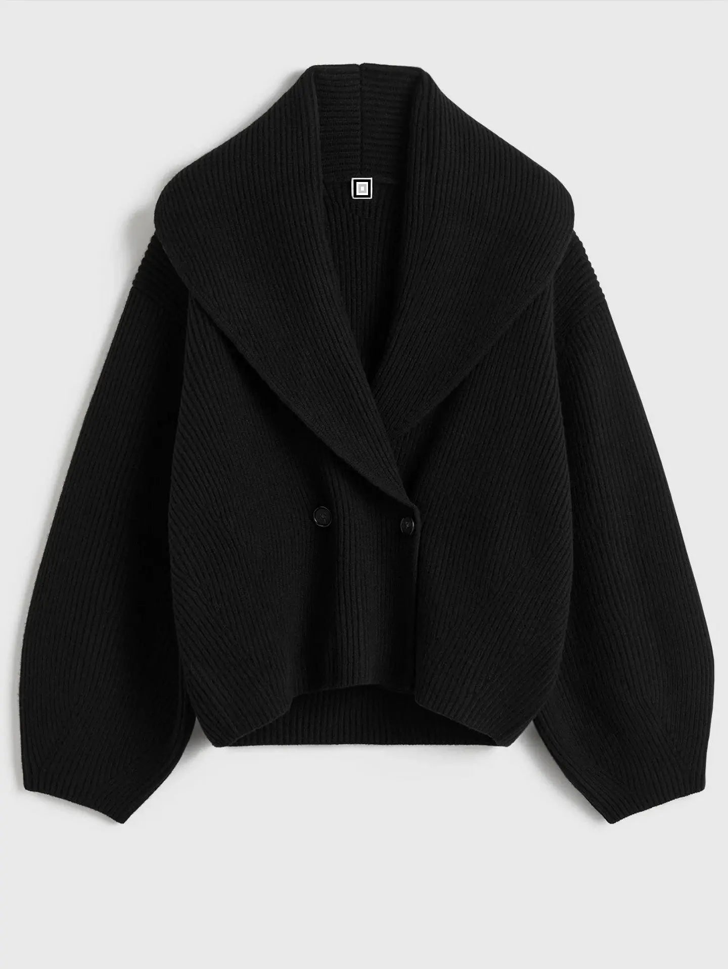 Ribbed Knit Shawl-lapel Cardigan Sweater in Black - Sweaters & Knitwear