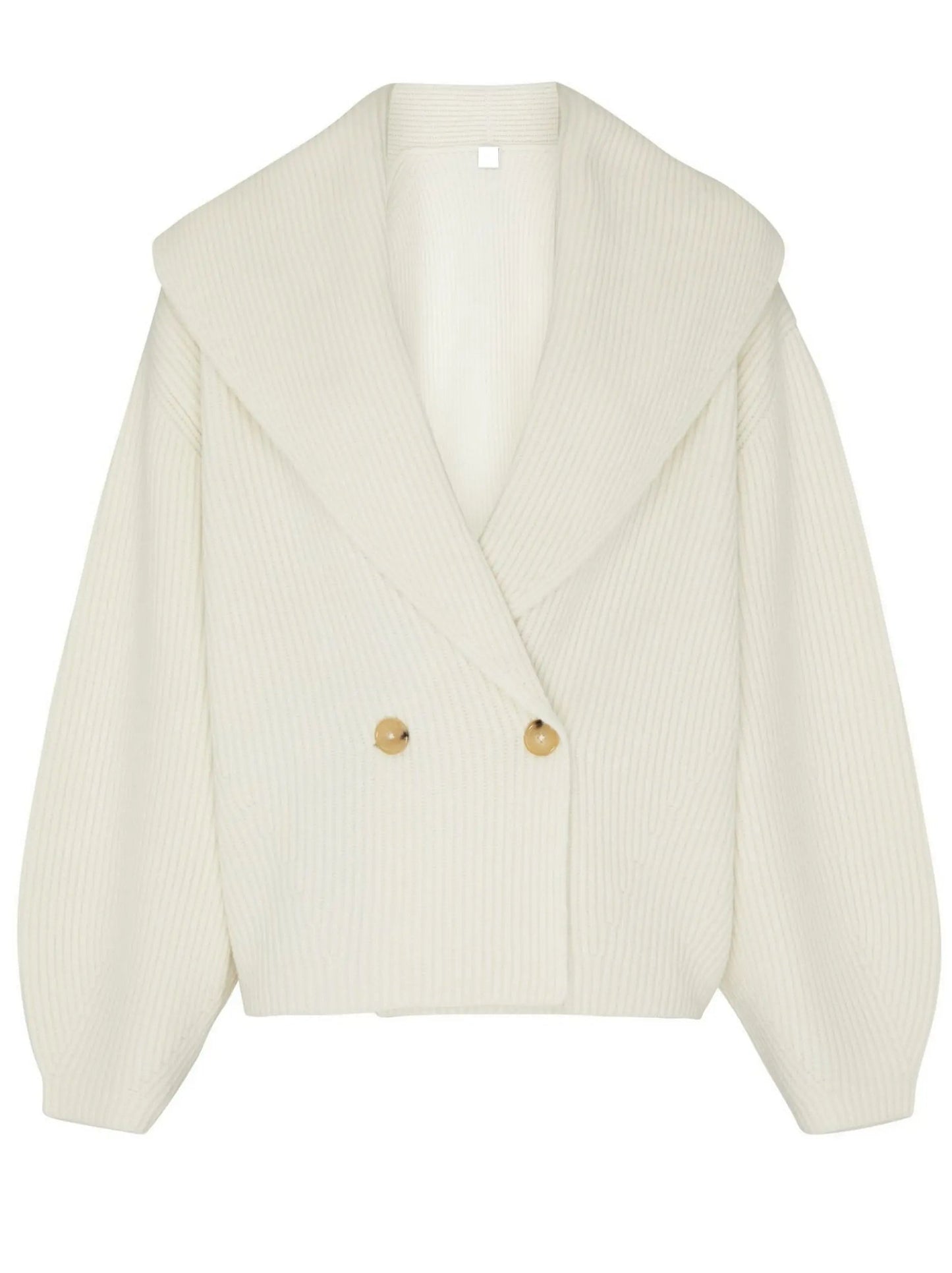 Ribbed Knit Shawl-lapel Cardigan Sweater in Ivory - Sweaters & Knitwear