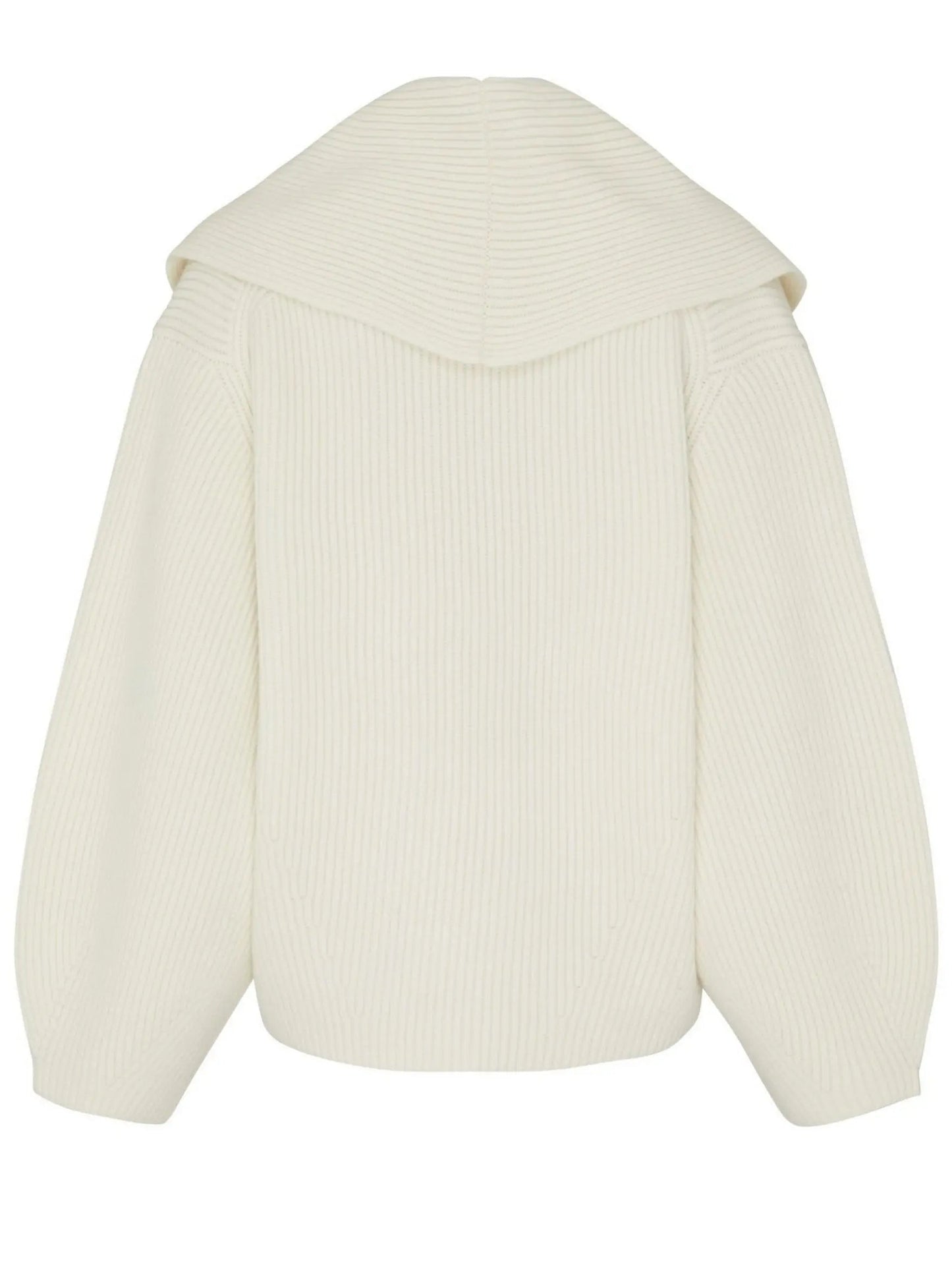 Ribbed Knit Shawl-lapel Cardigan Sweater in Ivory - Sweaters & Knitwear