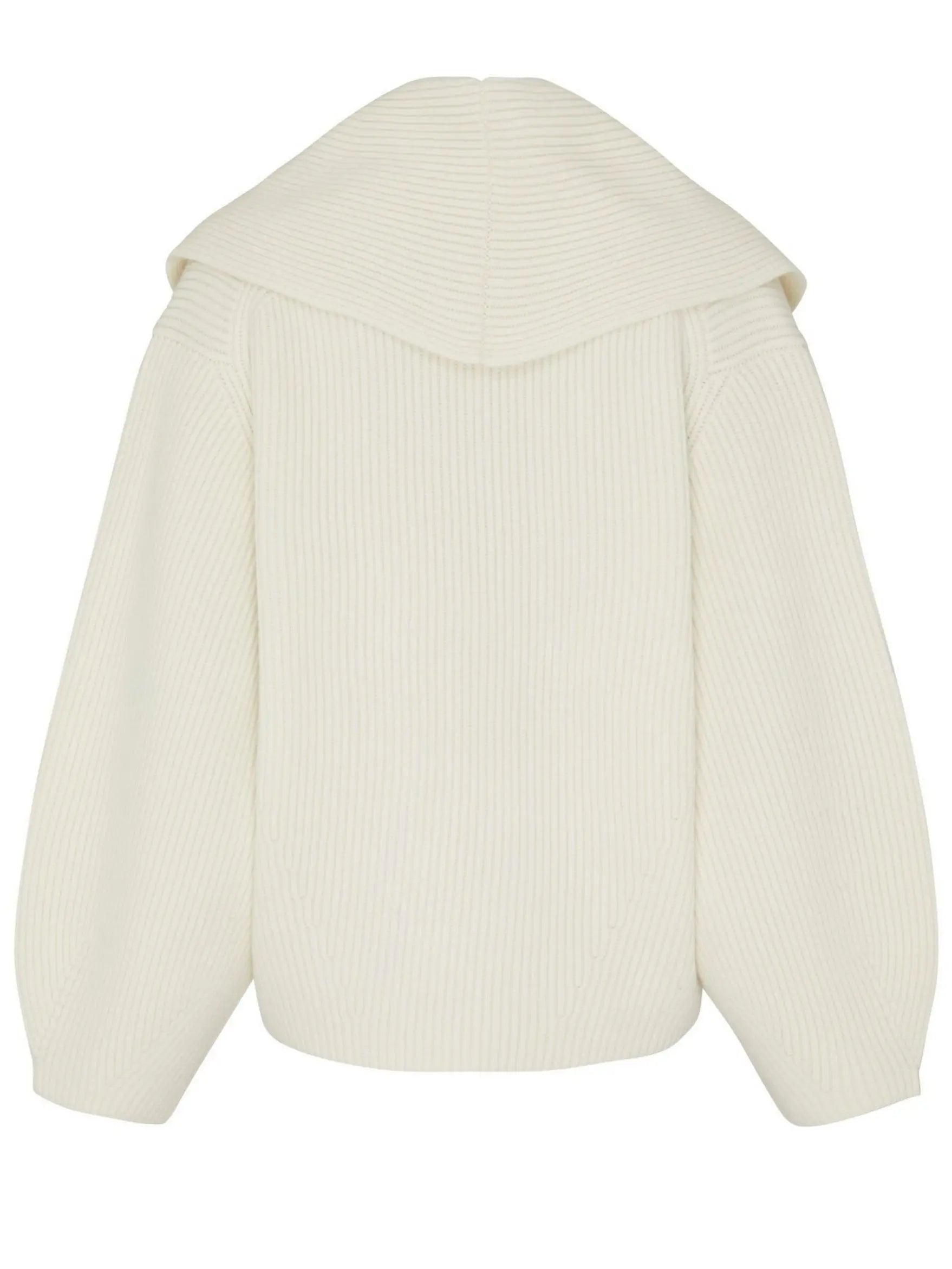 Ribbed Knit Shawl-lapel Cardigan Sweater in Ivory - Sweaters & Knitwear