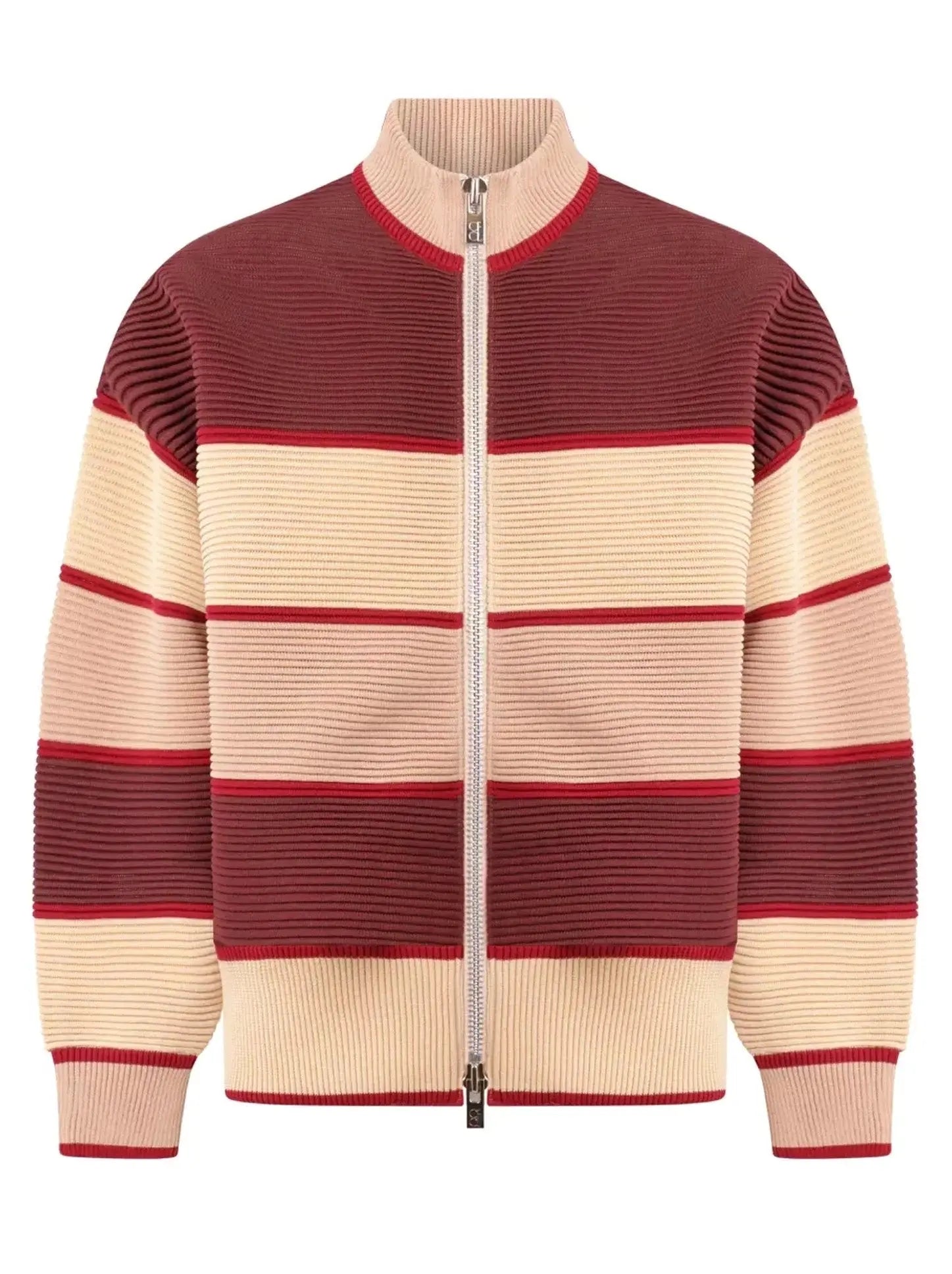 Ribbed Striped Mock-Neck Color-Block Cardigan Jacket - Sweaters & Knitwear