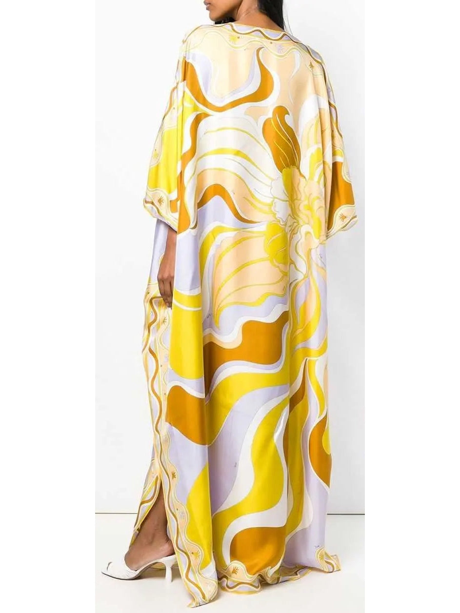 Rivera Long Kaftan Dress in Yellow and Multi - Dresses