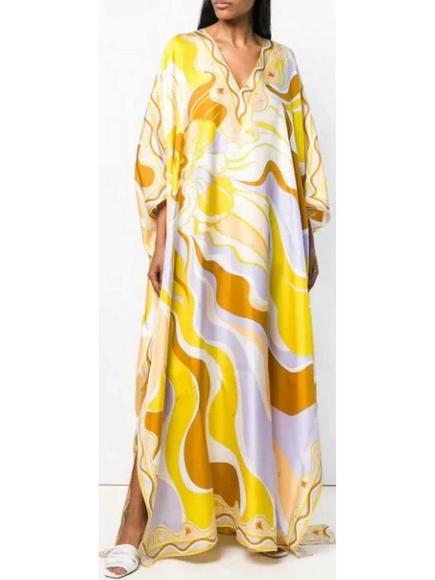 Rivera Long Kaftan Dress in Yellow and Multi - Dresses