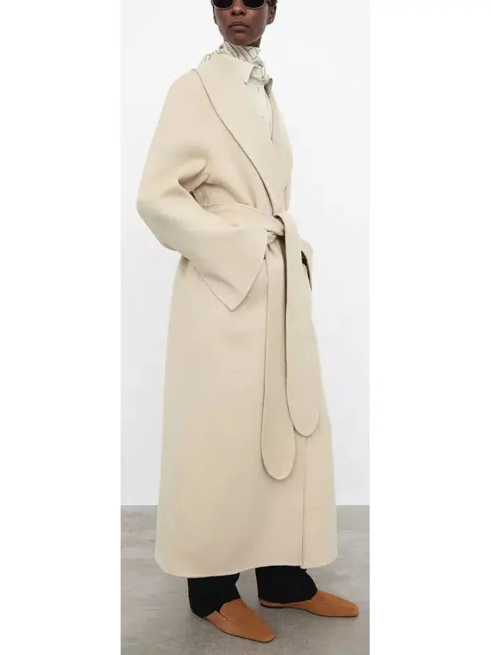 Robe Wrap Coat in Oatmeal Beige - Coats