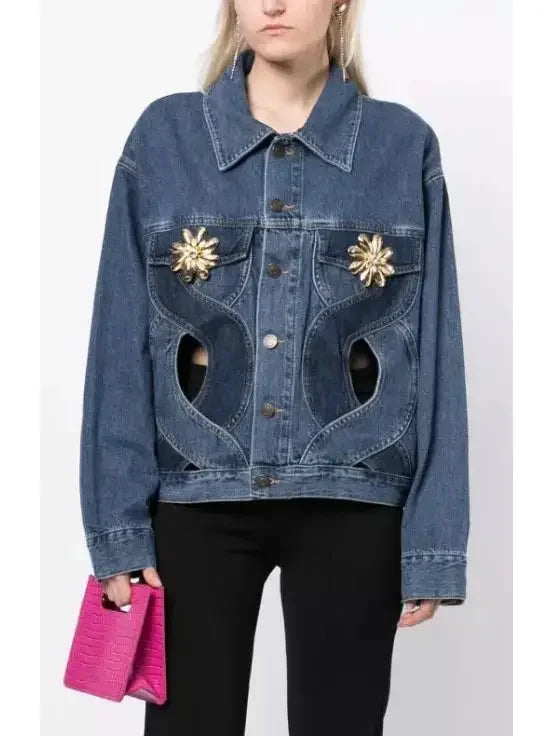 Jean Jacket Rope Rope Cut-out Denim Jacket and Jean Set High End Fashion
