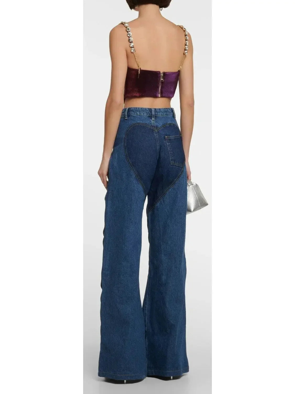 Jean Jacket Rope Rope Cut-out Denim Jacket and Jean Set High End Fashion