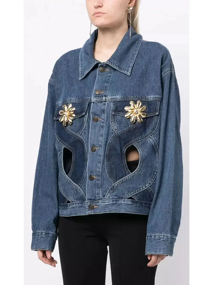Jean Jacket Rope Rope Cut-out Denim Jacket and Jean Set High End Fashion