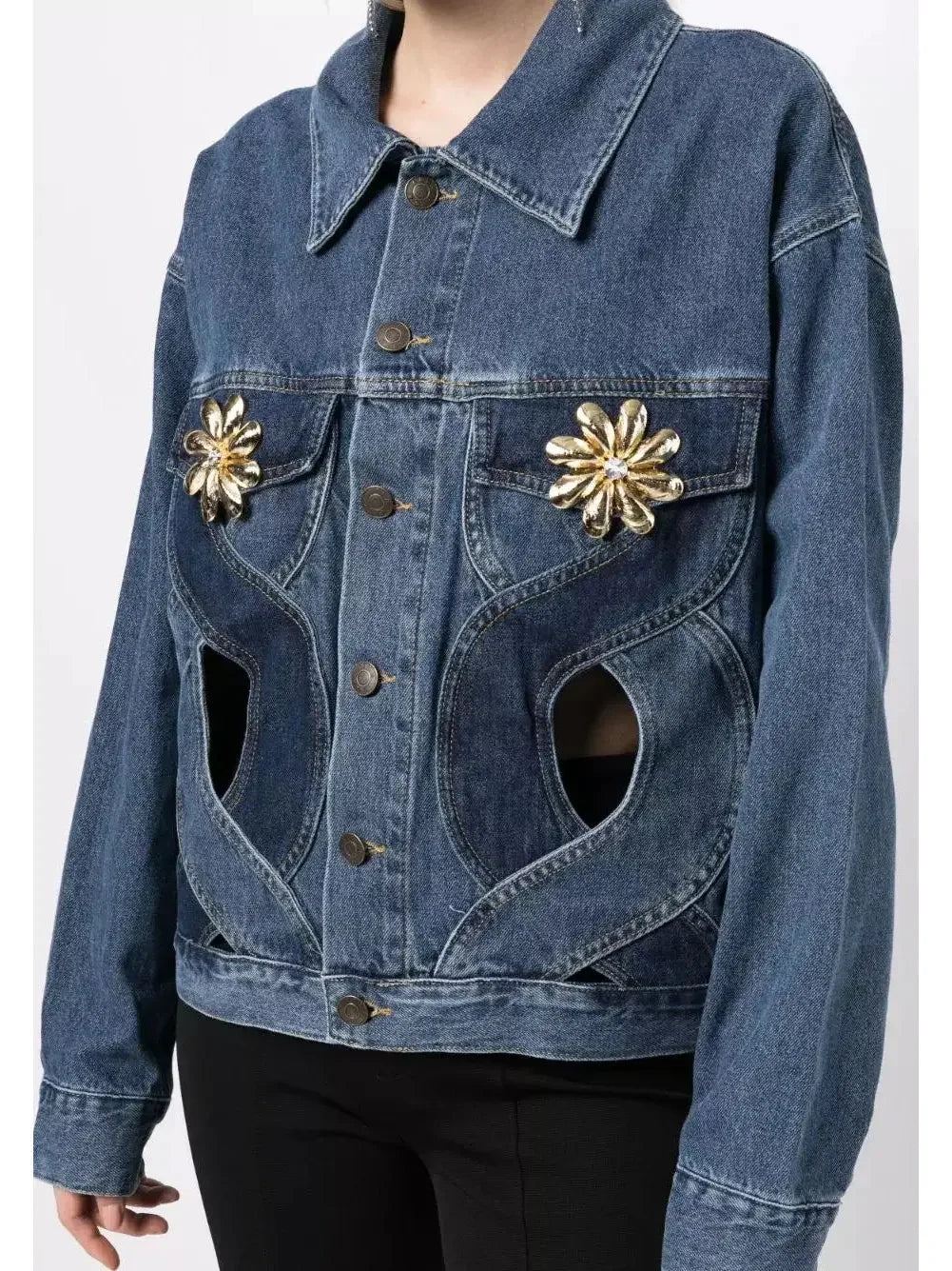 Jean Jacket Rope Rope Cut-out Denim Jacket and Jean Set High End Fashion