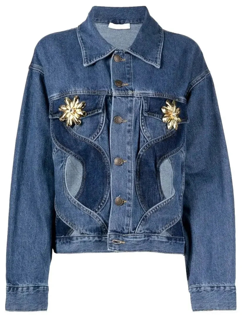 Jean Jacket Rope Rope Cut-out Denim Jacket and Jean Set High End Fashion