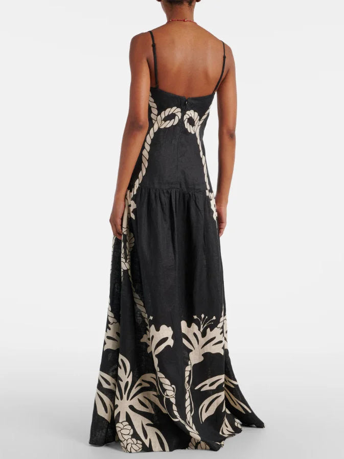 Rope Printed Linen Maxi Dress - Dresses