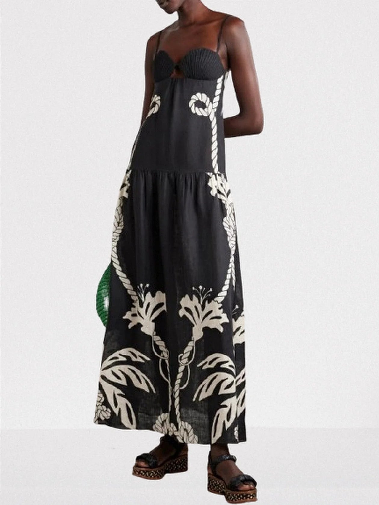 Rope Printed Linen Maxi Dress - Dresses