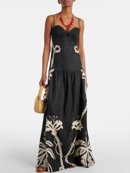 Rope Printed Linen Maxi Dress - Dresses