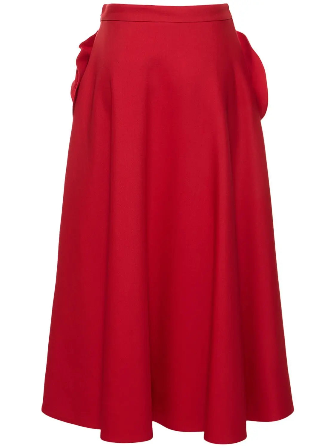 Rose-Applique Red Flared Midi Skirt - Skirts