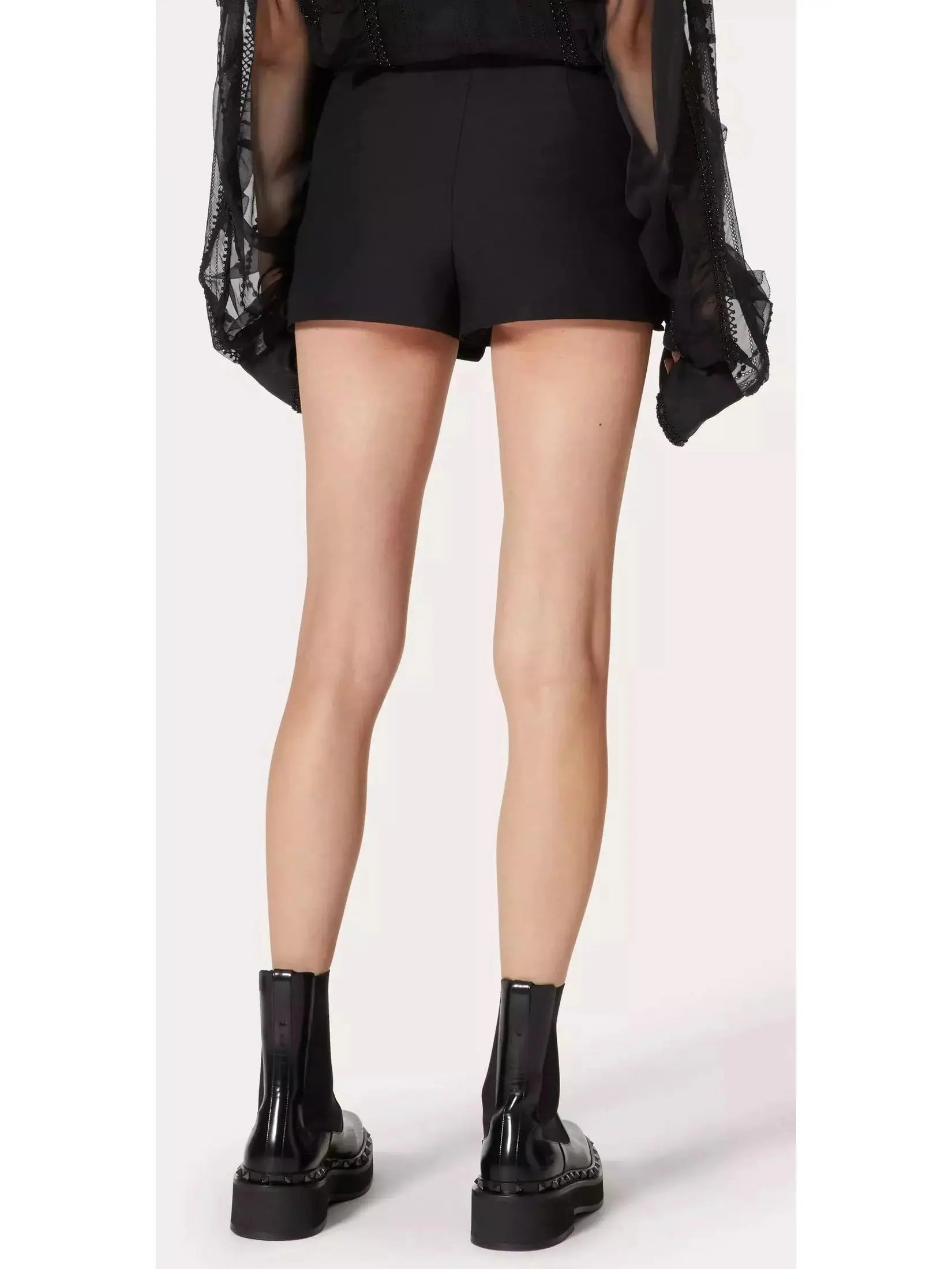 Rose Detail Mini Skort in Black - Skirts