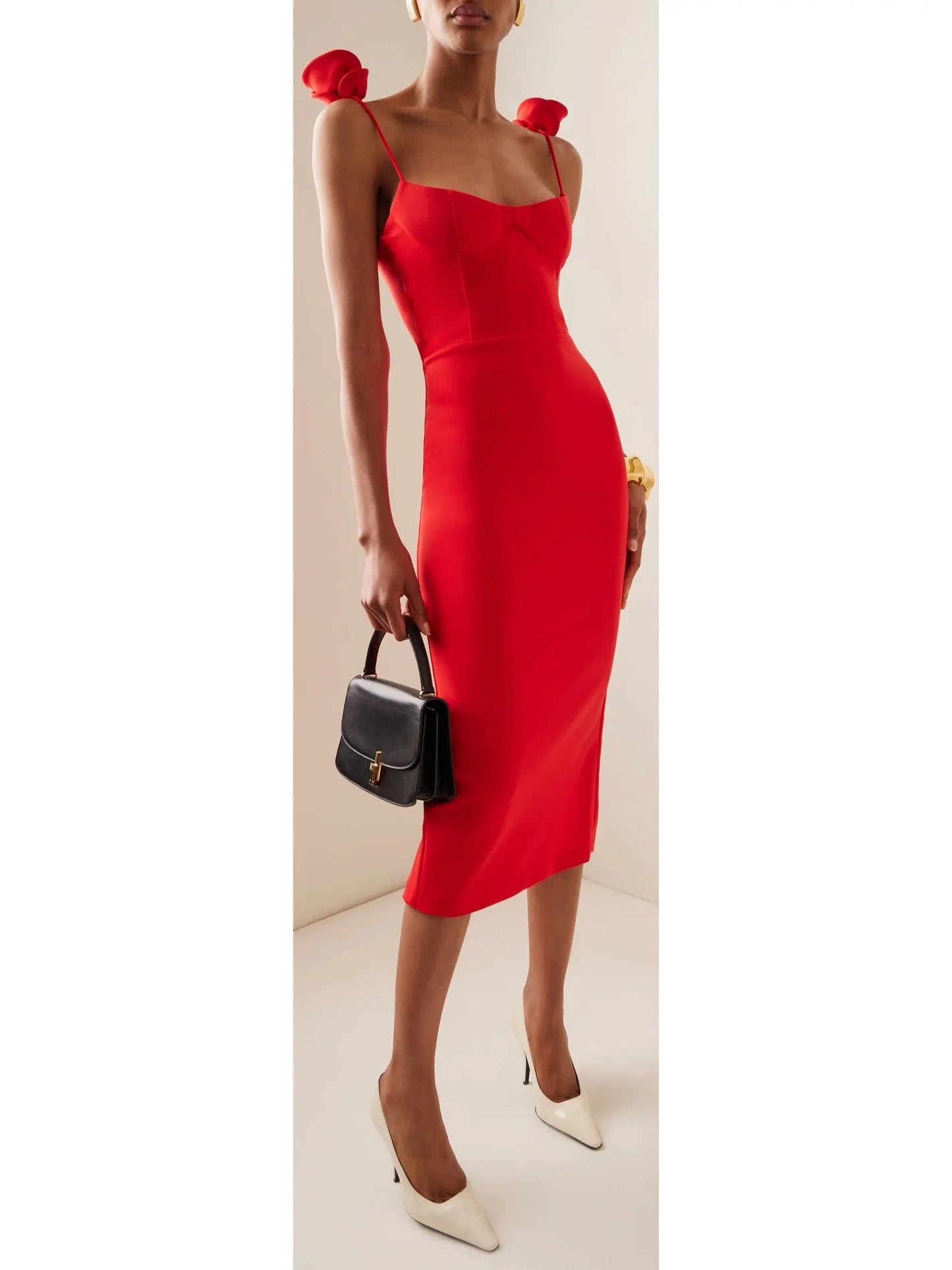 Rose-Detailed Red Midi Dress - small - Dresses