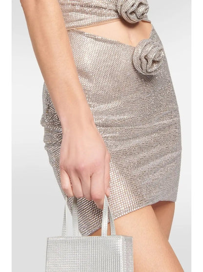 Rosette-Detail Cut-Out Embellished Mini Dress Silver - Dresses