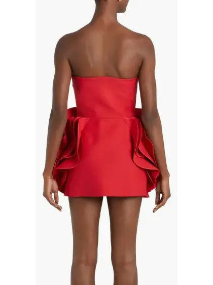 Rosette Detail Strapless Red Cocktail Dress - Dresses