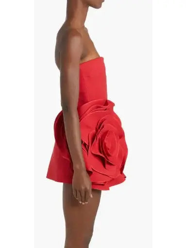 Rosette Detail Strapless Red Cocktail Dress - Dresses