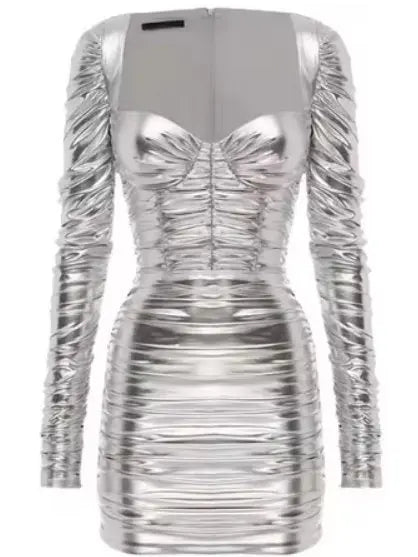 Ruched Metallic Bustier Mini Dress - Dresses