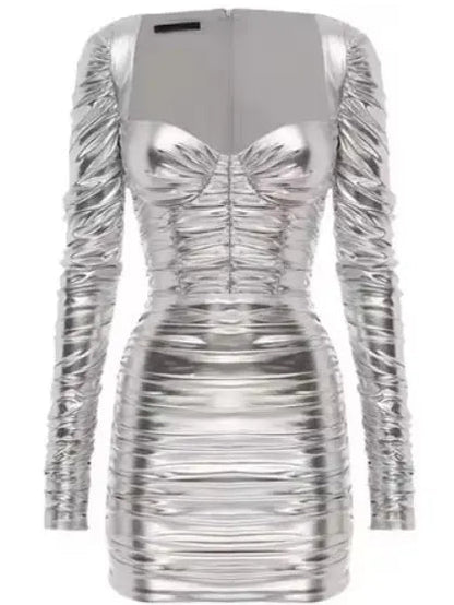 Ruched Metallic Bustier Mini Dress - Dresses