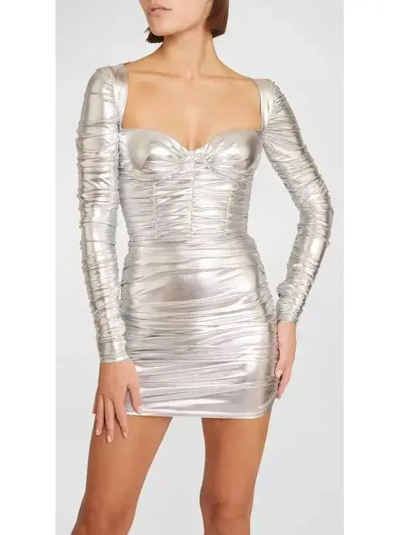 Ruched Metallic Bustier Mini Dress - Dresses