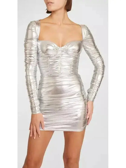 Ruched Metallic Bustier Mini Dress - Dresses