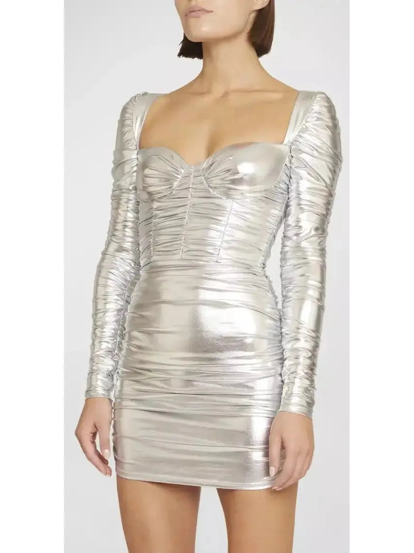 Ruched Metallic Bustier Mini Dress - Dresses